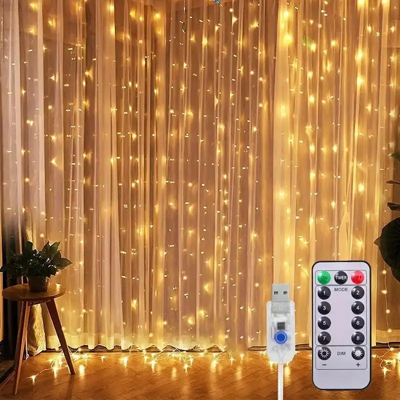 Usb Led String Light 8 Mode Remote Kerst Fairy Slinger Gordijn Licht Decor Voor Thuis Vakantie Feest Decoratieve Nieuwjaarslamp