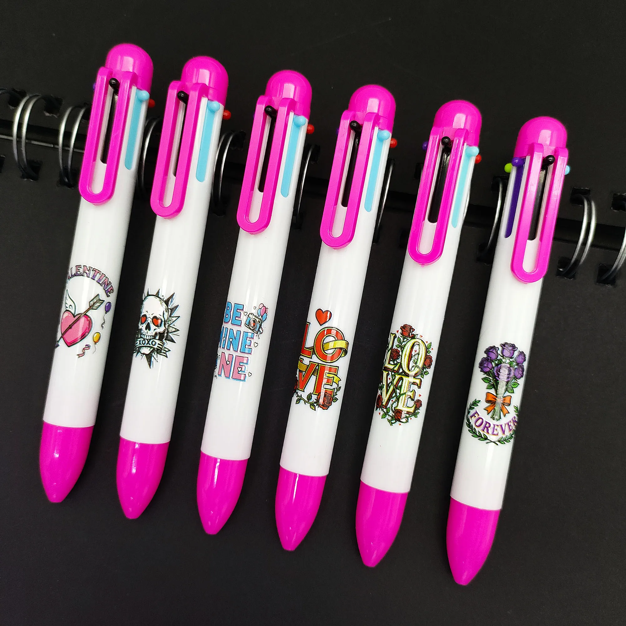 6 قطع/12 قطعة قلم متعدد الألوان تحت عنوان عيد الحب عناصر إبداعية ستة في واحد أقلام حبر جاف متعددة الألوان.