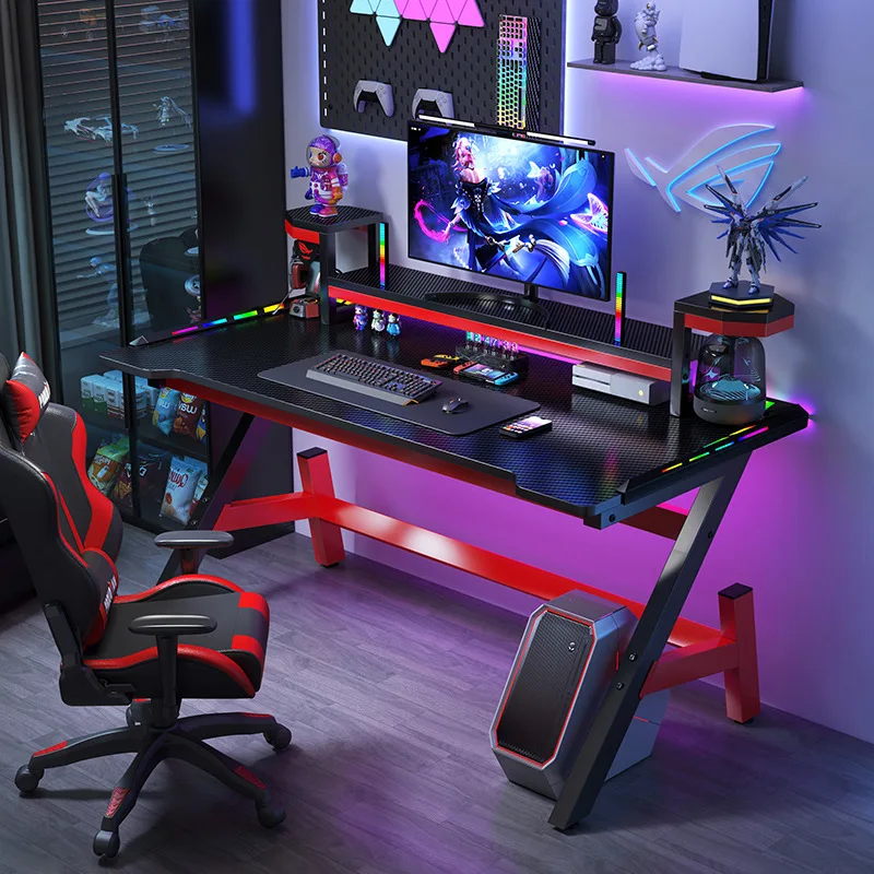 

E-sports table with monitor heightening rack Internet celebrity home computer desktop game table with RGB lamp Simple desk