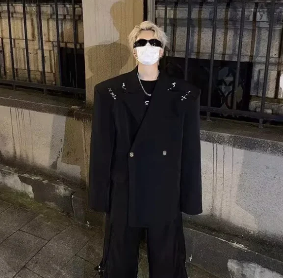 Niche Deconstruction Blazer Coat Metal Airplane Buckle Design Streetwear Autumn New High-end Padded Shoulder Suit Jacket Campus