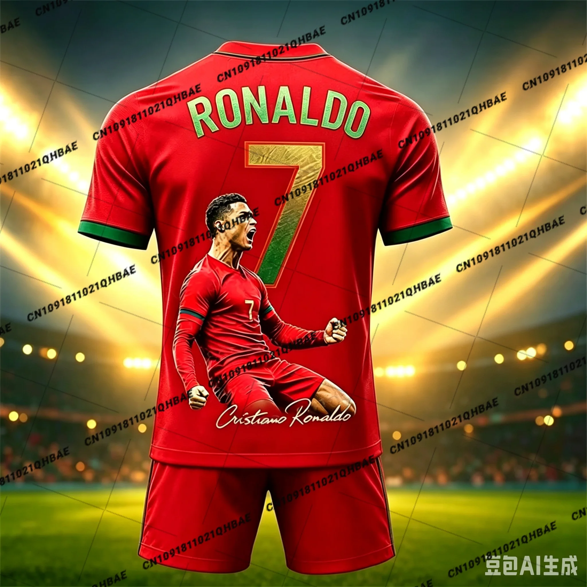 Special Edition Ronaldo No7 Football Jersey Tee Shorts Set Women Men Sportwear Harajuku Summer Casual Kid Tshirt Set 2 Piece Set