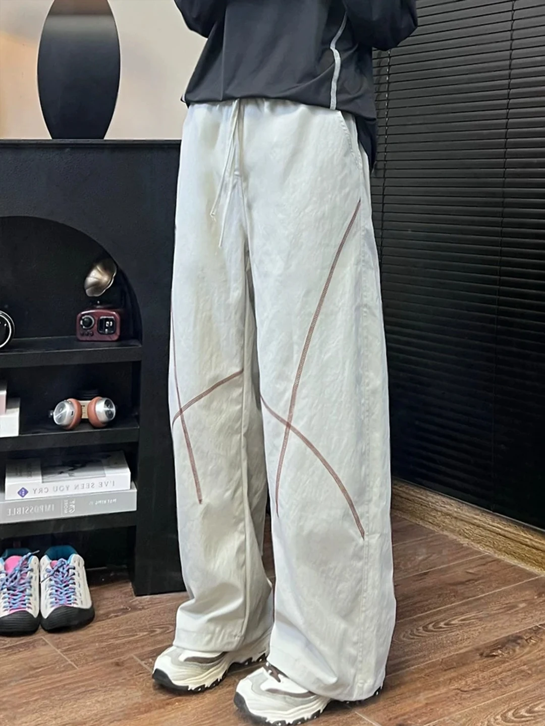 

Light ey Outdoor Sports Pants Straight Leg Casual Trousers for Men Autumn Hассu Line Color Blo Wide Leg Pants