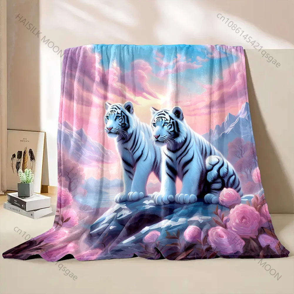 

Одеяло с цветочным узором «Белые тигры», фланелевой материал, мягкий, теплый для всех сезонов, дома, кемпинга, пикников, машинная стирка на колесах