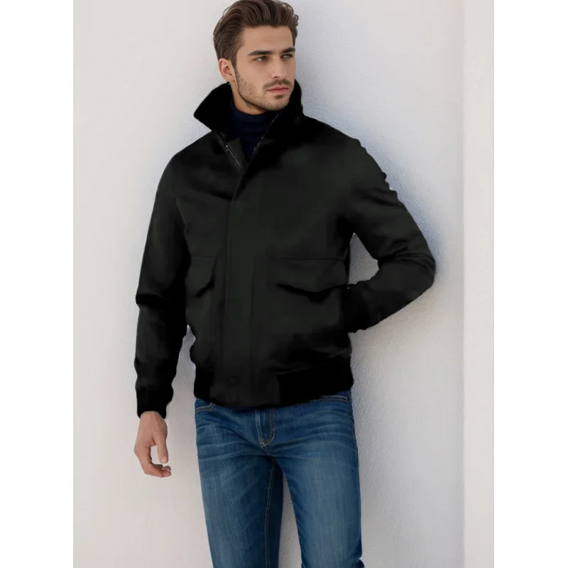 Chaqueta de lana con cuello de costura de felpa para hombre, cárdigan informal, primavera y otoño, 2024