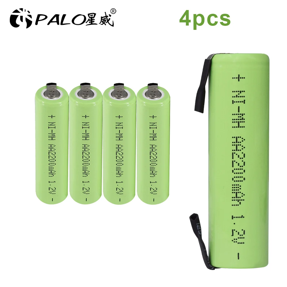 

PALO 1.2V AA rechargeable battery 2200mah nimh Ni-MH cell with welding tabs for Philips electric shaver razor toothbrush