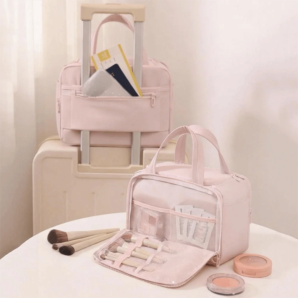 Large Capacity Travel Toiletry Bag Dry-wet Separation Waterproof Makeup Handbag Multi-Compartments Mesh Pocket