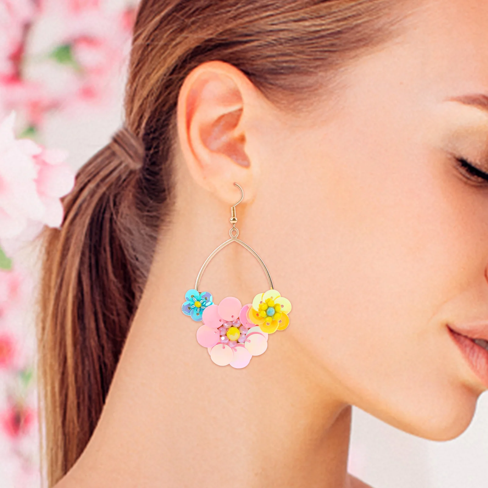 IDEAJOY Colorful Flower Drop Earrings For Women Fashion Jewelry For Ladies Girls Gifts Handmade Flower Dangle Earrings Women