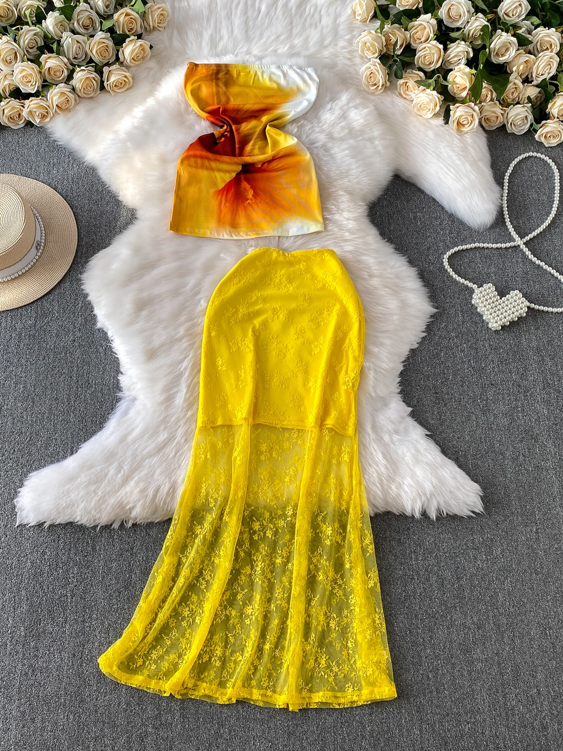 

Комплект из кружева с высокой талией и утягивающим принтом, укороченный топ и жилет, сексуальный студенческий комплект для работы orm Faion, ансамбль для молодых женщин