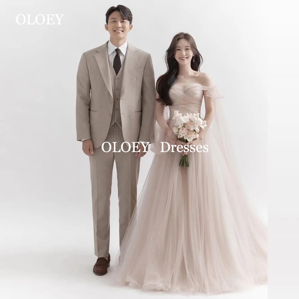 

OLOEY Fairy Off Shoulder Korea Prom Dresses Wedding Photo Shoot Soft Tulle Party Gowns A Line Floor Length Sweetheart Customized