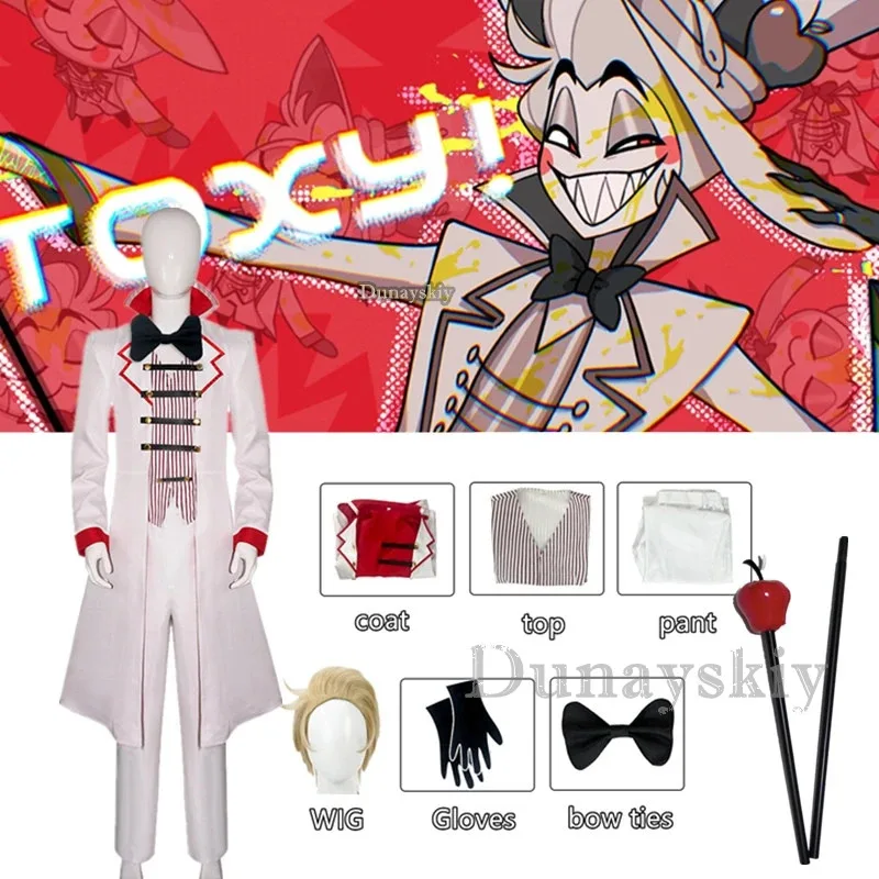 2025 كوس هازبين لوسيفر أنيمي فندق مورنينجستار تأثيري حلي الأب الأبيض البدلة الشيطان الجحيم حفلة الهالوين الكبار الرجال المشارك #2