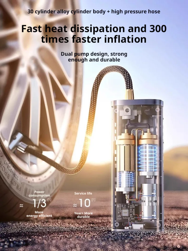 무선 팽창식 타이어 펌프, 타이어 압력 펌프, 풀 메탈 잠금 바디, 추가 강도, 고출력 비상