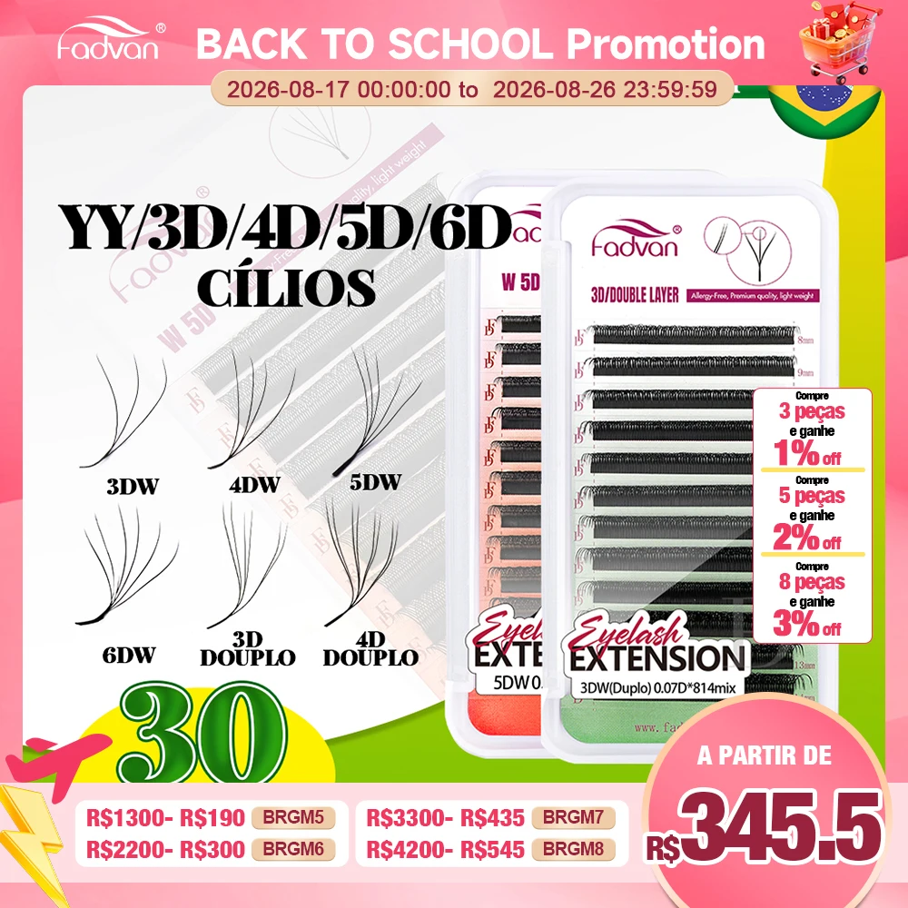 FADVAN YY/3D/4D/5D/6D/8D W Forma Cílios 30 PCS Natural Macio Cílios Profissionais Envio Desde Brasil