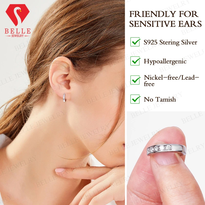 S925 Sterling Silver Hoop Earrings with D-color Moissanite featuring 8 Hearts and 8 Arrows Brilliant Cut jewelry piece