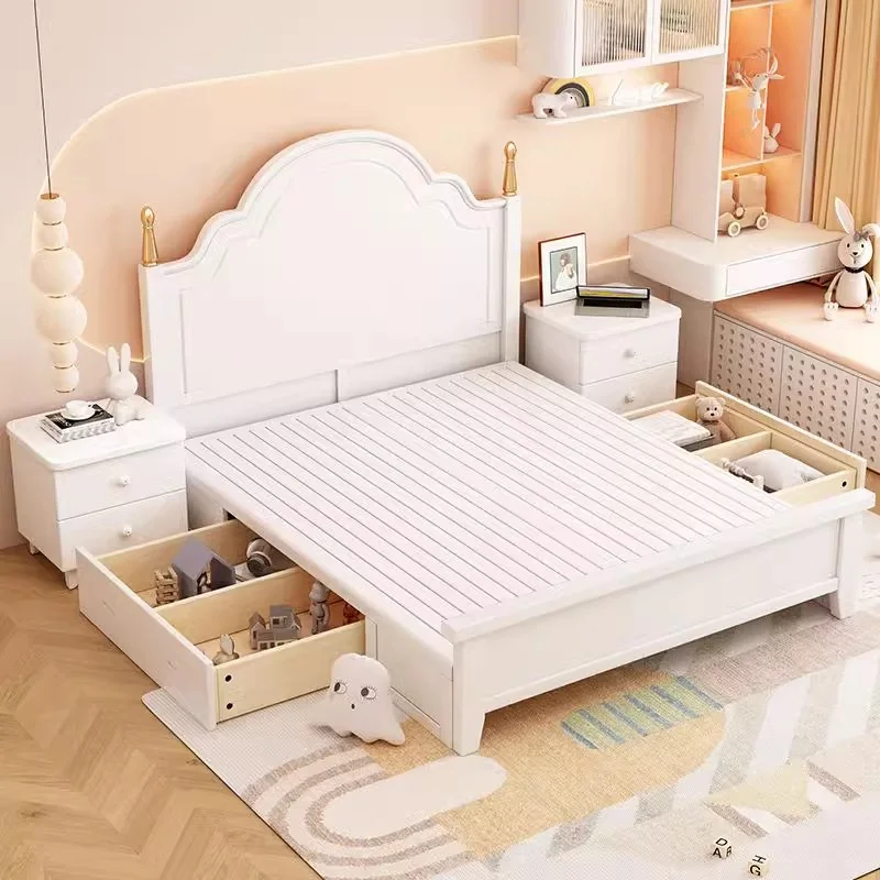 Nordic Style Bow Tie Shape Girl Room Pink Princess Bedroom Bed Furniture 1.2m /1.5m Wooden  Children's Bed Modern Kids Bed