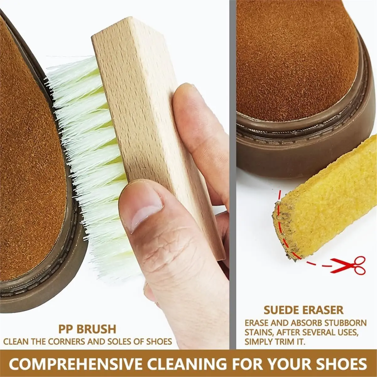 3Pcs Suede Shoe Brush and Eraser Kit for Comprehensive Cleaning of Suede and Nubuck Shoes, Boots, and Accessories