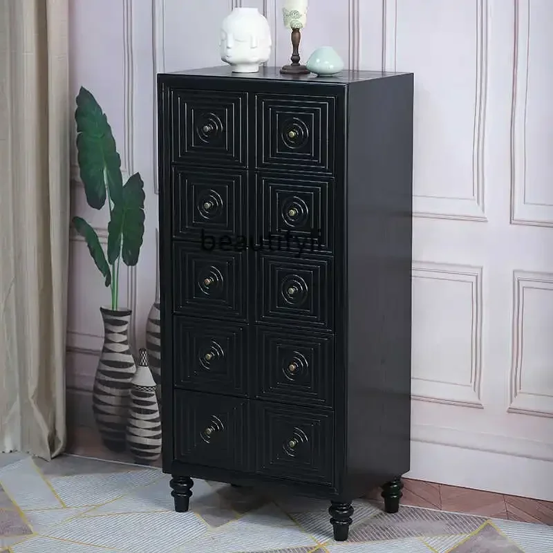 

xzMedieval style chest of drawers, living room decorative storage, side cabinet American retro, bedroom chest of drawers, bedroo