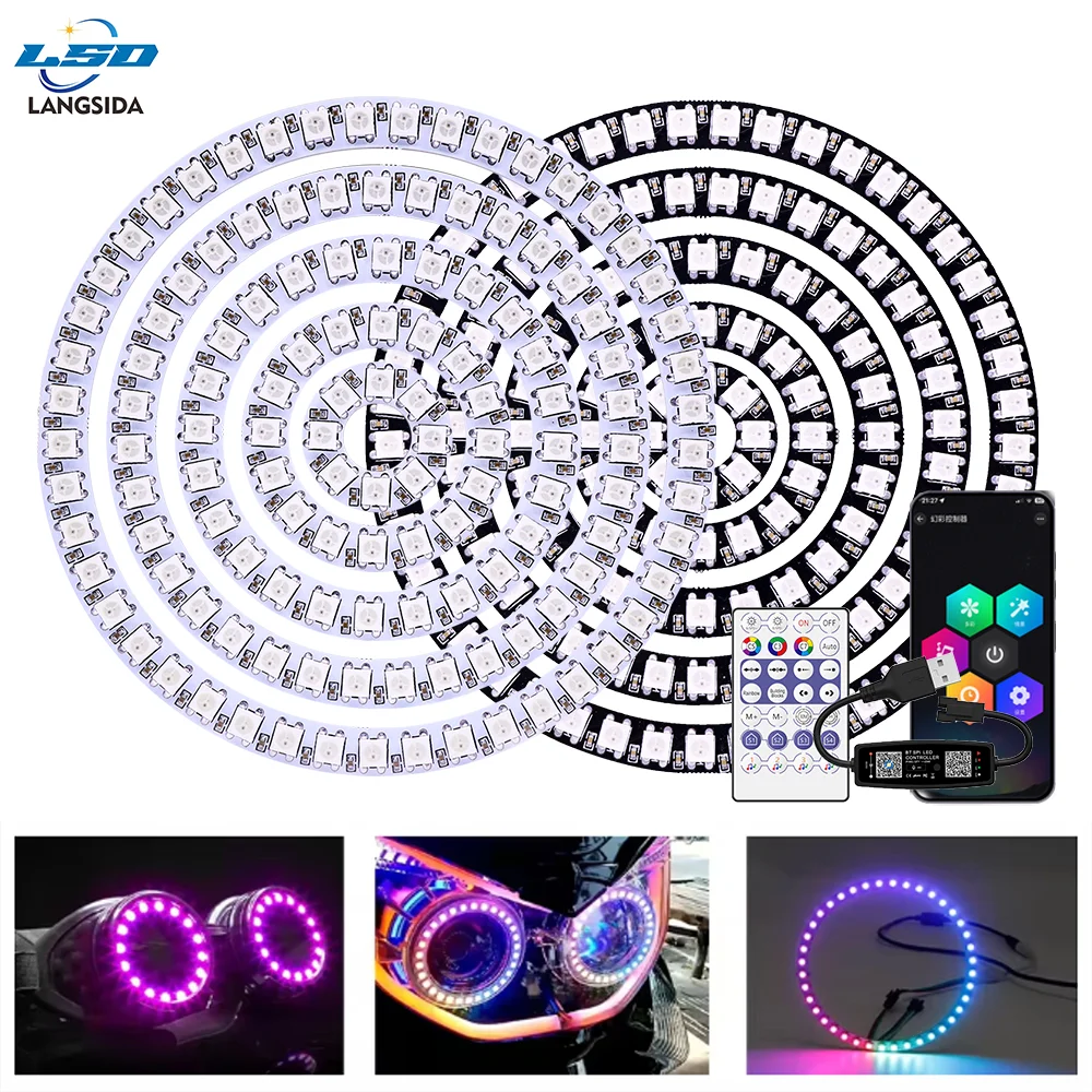 

Комплект светодиодных кольцевых светильников WS2812B RGB 5050 с индивидуальной адресацией, USB-контроллер SP110E Bluetooth и ИК-пульт с 28 кнопками для автомобиля