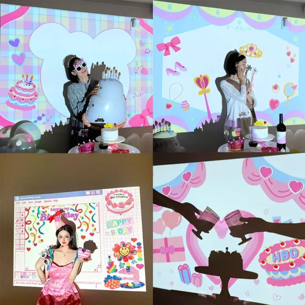 Happy Birthday Atmosphere Projection Lamp Party Decorative Projector For Wall Background Creative Photography Tool Photo Props