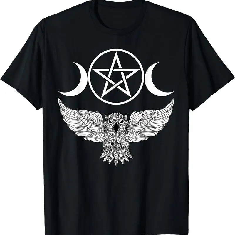 

НОВАЯ ОГРАНИЧЕННАЯ футболка с тройной лунной богиней, викканской готической пентаграммой, совой, дух животного