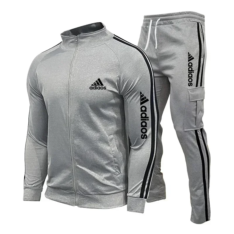 2024 New Men\'s Tracksuit Set Zipper Collar Sweatshirt and Sweatpants Sports Suit Running Fitness Clothing