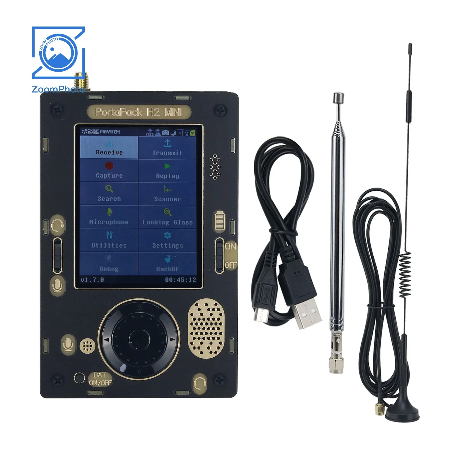 Portapack H2 Mini + HackRF One R9 V2.0.0 SDR 라디오 리시버, 5 개의 안테나 및 신호 증폭기 포함