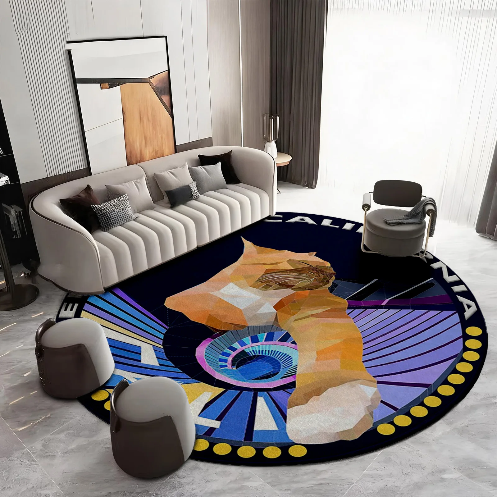 Modern Abstract Boho Round Area Rug Coastal Beach Pattern Geometric Design Carpet for Living Room Decor Hallway Mat