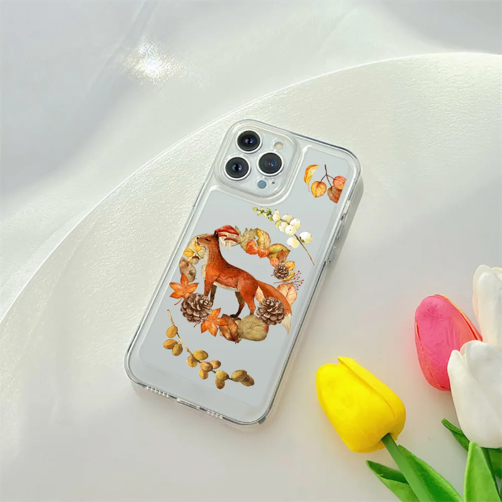 Fox Phone Case for IPhone 14 13 ProMax XR XS Max 7 8 Plus SE 12 Mini 11  Soft TPU Back Shell Cover Transparent Autumn Capinha