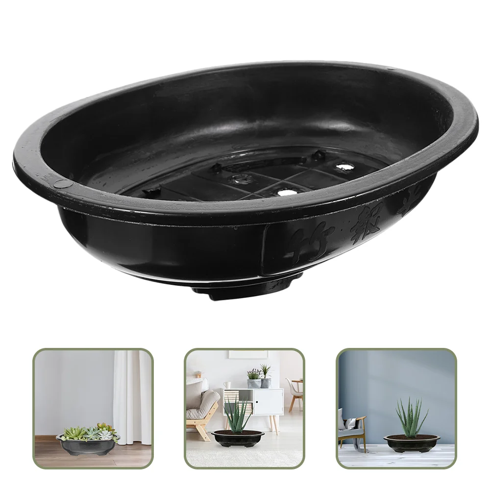 

4 Pcs Flowerpot Bonsai Container Home Decor Pots Garden Oval Plant Large with Tray Use Office Plastic Planter Planting Holder