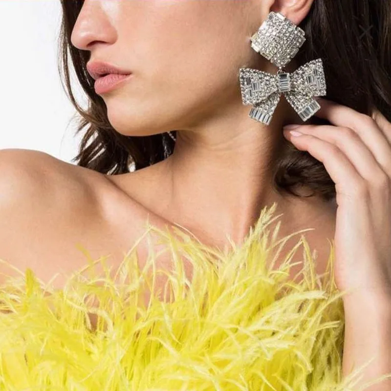 Cross-border fashion rhinestone earrings women, personality zircon bow temperament earrings accessories earrings