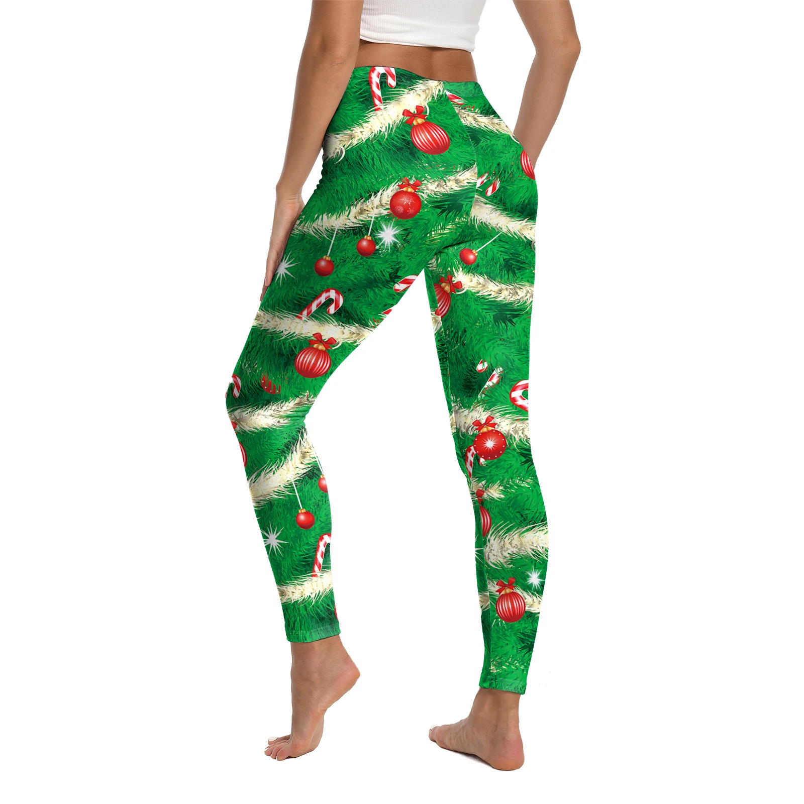 [คุณความลับของฉัน] Elk Snowflakes ต้นคริสต์มาสพิมพ์กางเกงขายาวผู้หญิงกางเกงออกกําลังกายกางเกงออกกําลังกาย Xmas Party เซ็กซี่