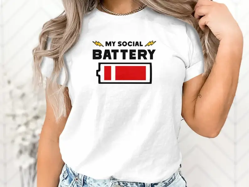 

Funny Social Battery T-Shirt, Introvert Graphic Tee, Unisex Casual Shirt, Humorous Statement Top, Gift Idea