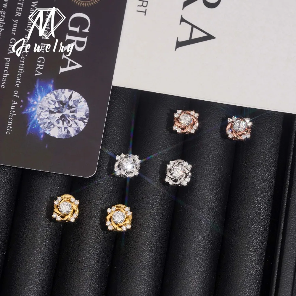 Vollständig mit Moissanit besetzte D-farbene Blumen-Ohrringe für Damen, 925 Silber Schraubverschluss-Ohrstecker, hochwertiger edler Schmuck für Damen und Herren, Geschenk. – Detail 5
