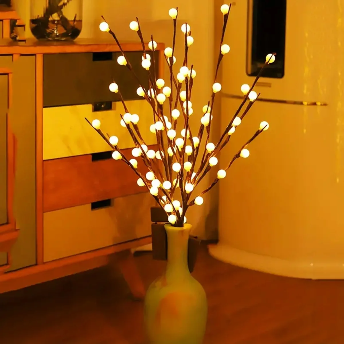 Pop 1pc White Birch Tree Branch Lights Twig Lights With Ball Battery Operated 20 LED Branch Light For Indoor Holiday Party Decor