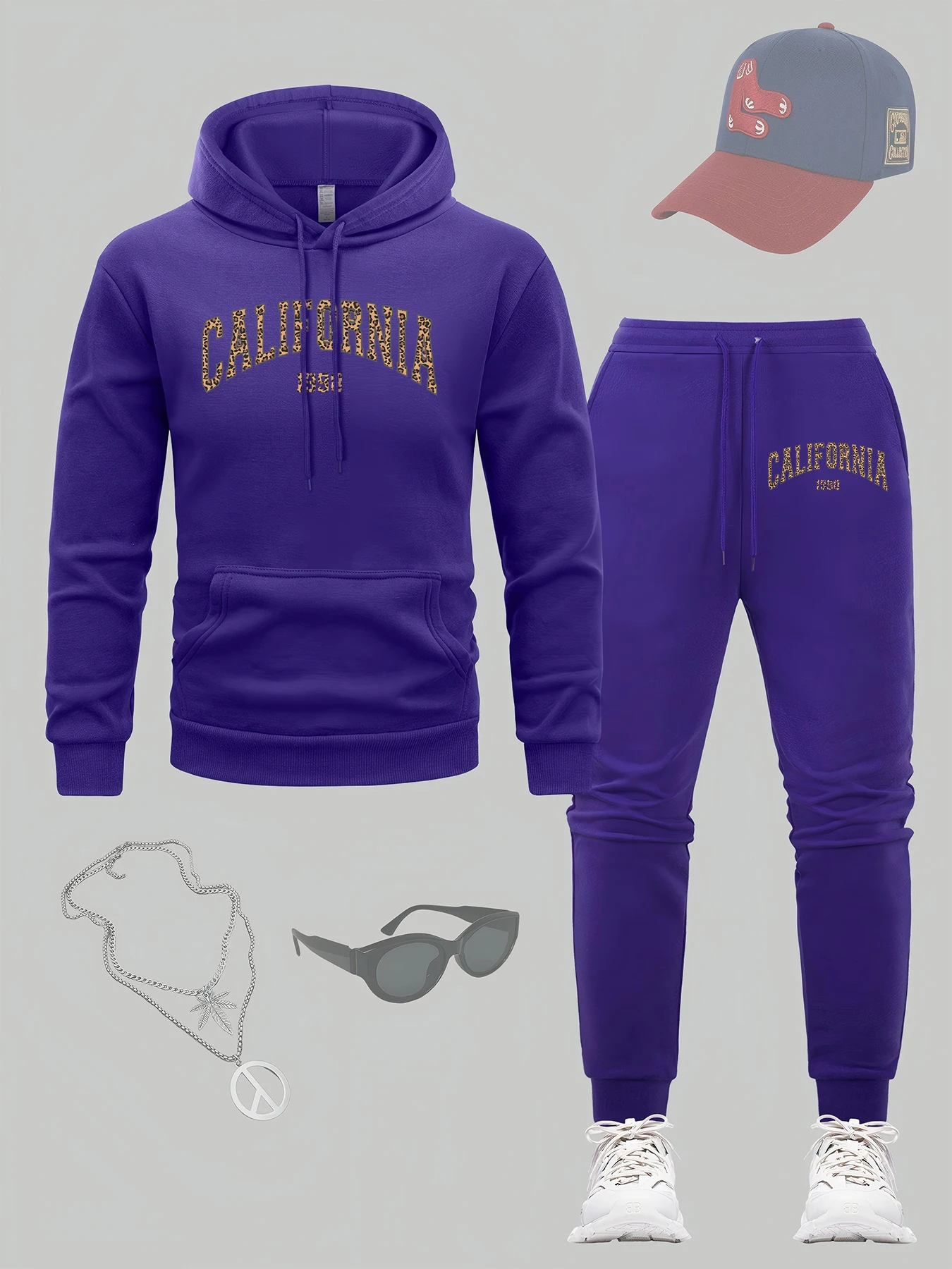 

California Art 1998 Printing Pullover Men Autumn Pocket Hoodie Set Sports Fleece Sweatpant Male All-Match Casual Clothing