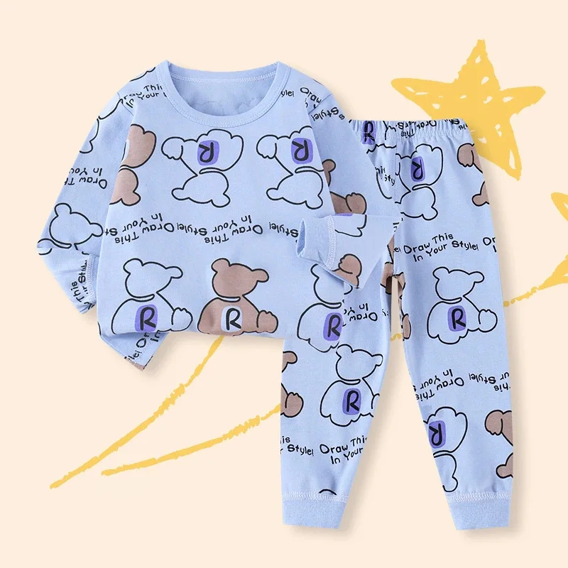 Kids Cotton Underwear Set 1-6 Years Spring Autumn Girls Cartoon Print Long-sleeved T-shirt & Pants 2-Piece Boys Casual Clothing view 3