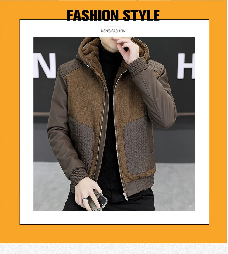 Casual 2025, Winter männer Verdicken Mit Kapuze Fleece Jacken Streetwear Winddicht Warme Plüsch Mäntel Jugend Slim Fit Tops Gepolsterte Parkas – Detail 9