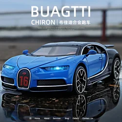 Bugatti Chiron-Coche de juguete deportivo para niños, vehículo de aleación fundido a presión, modelo de coche con sonido y luz, 1:32