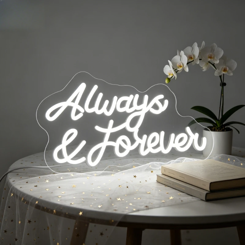 Always & Forever Neon Sign LED Dimmable Night Light Aesthetic USB Wall Lights for Wedding Engagement Party Romantic Decor Gifts