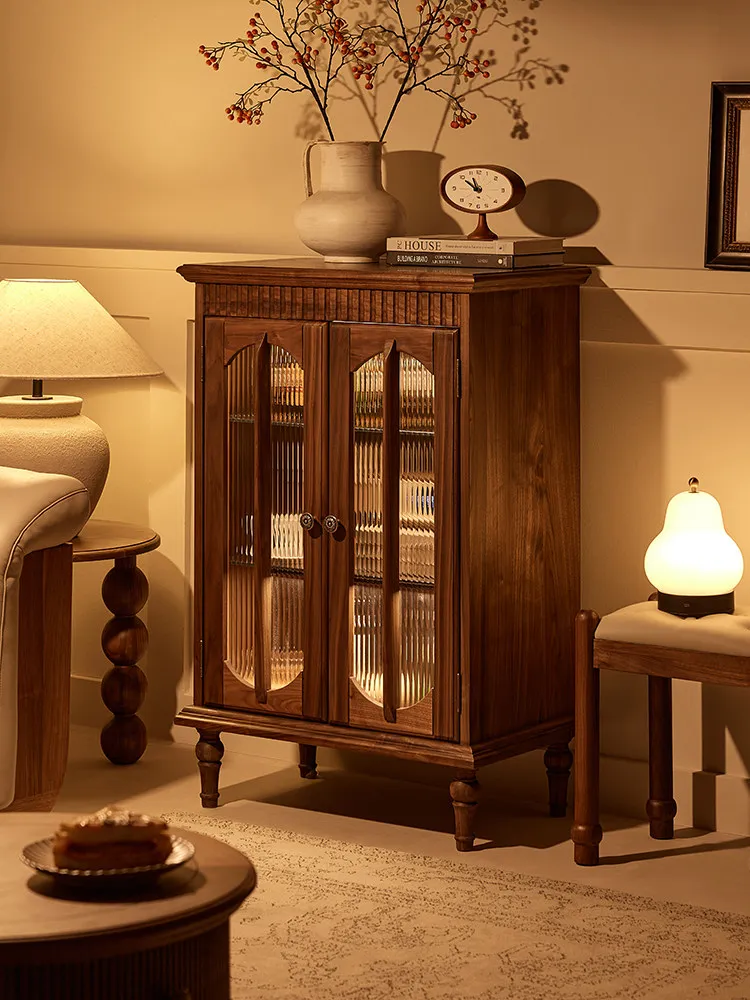 Black walnut vertical cabinet French vintage style TV cabinet sideboard living room home used second-hand display cabinet