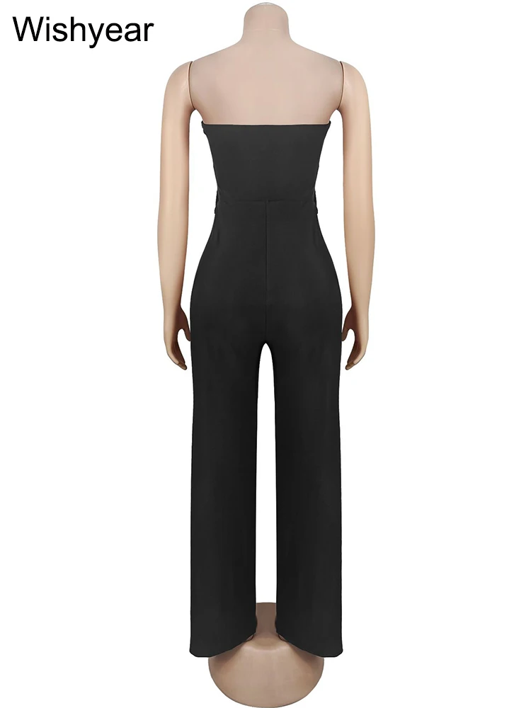 Wishyear Tuta aderente da donna nera senza maniche scollata senza schienale Pagliaccetto intero sexy per pantaloni da compleanno per feste serali