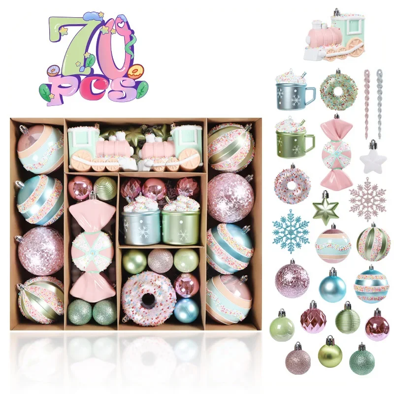

70Pcs Christmas Kraft Paper Tree Decorative Pendant Christmas Balls Donuts Wedding Props
