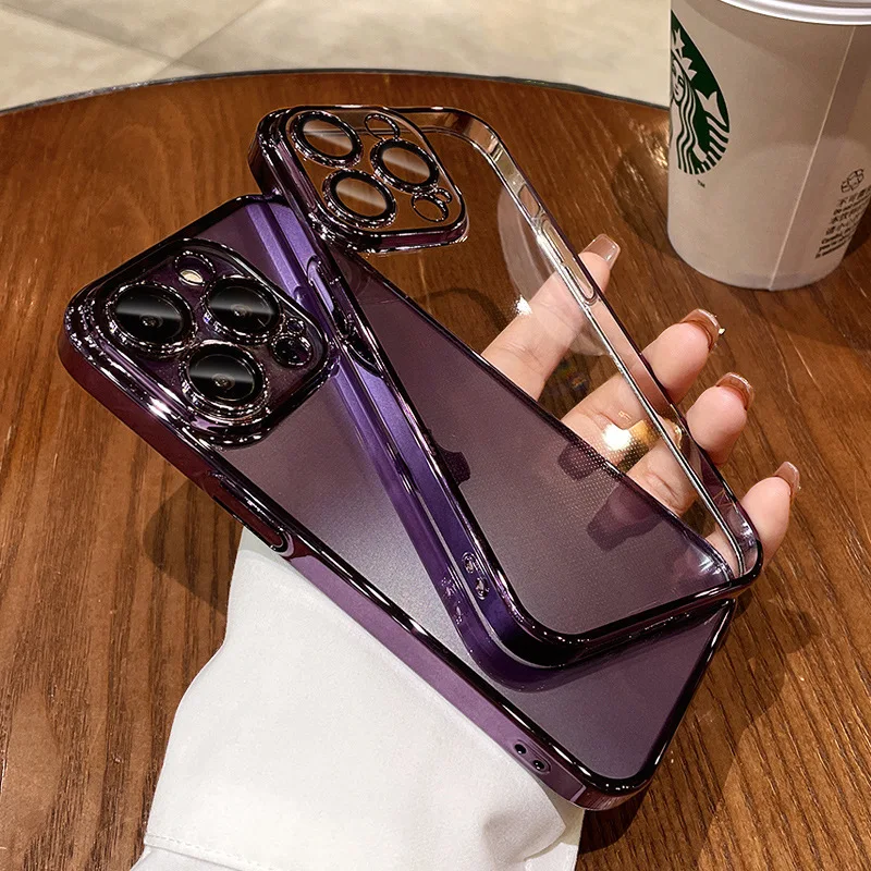 Luxury Plating Transparent Soft Silicone Case For iPhone 15 14 Plus 13 12 Mini 11 Pro X XR XS Max Camera Protection Cover