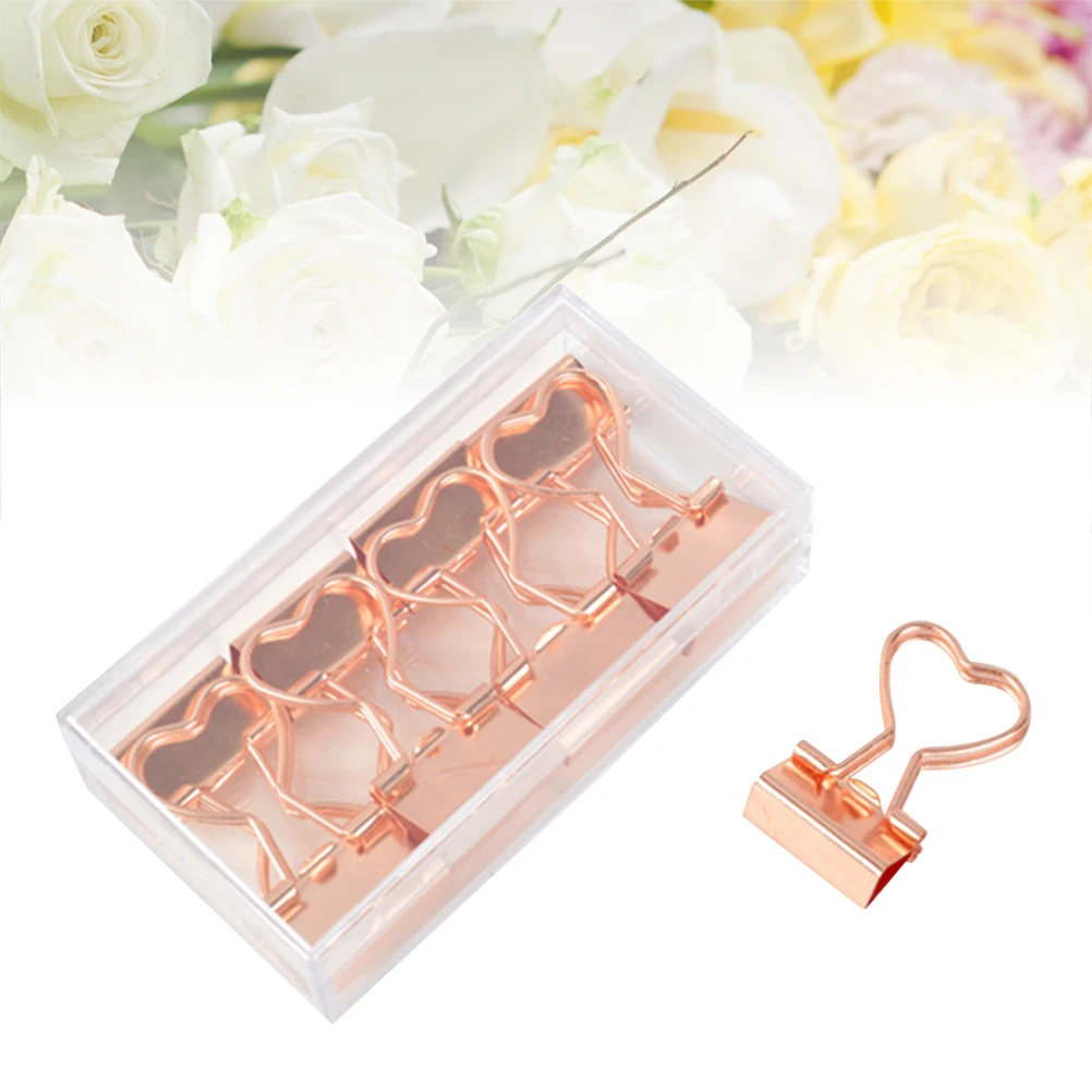 12pcs Rose Gold Binder Heart Shaped Metal Clips Decorative Paper Clips for Notes Letters Photos 1.42x0.75inch Office School