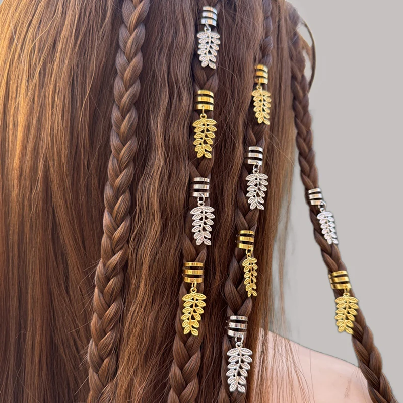 

20 шт., манжеты для волос в форме листа, украшения для волос для косичек, металлические бусины для дредов, манжеты для волос, кольца, плетение волос, аксессуары для косичек