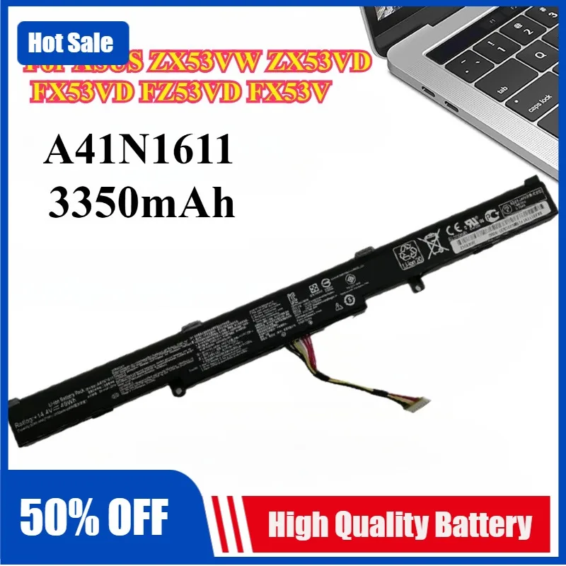 Batería para Portátil de 14.4V 48WH A41N1611 para ASUS FX53V FX53VD ZX53VW ZX53VB ZX53VD ZX73V FZ53V FZ53VD GL553V GL553VE GL553VD GL553VW