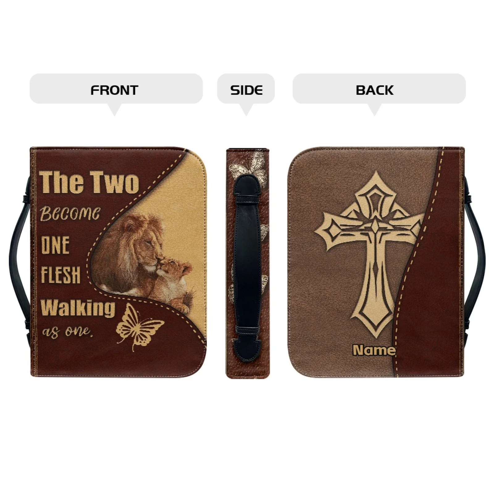 XIXIRIMIDO Lion Couple Scripture Print Waterproof PU Leather Bible Carrying Bags 2026 New, Portable Large Capacity Bible Case
