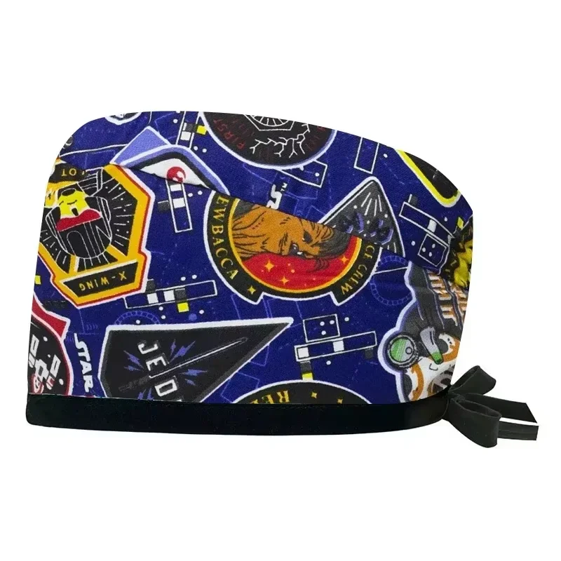 100% القطن الكرتون طباعة زهرة قبعة التمريض السيدات طبيب الأسنان قبعة الحيوانات الأليفة عيادة ممرضة قبعة مختبر فرك قبعة التجميل اكسسوارات