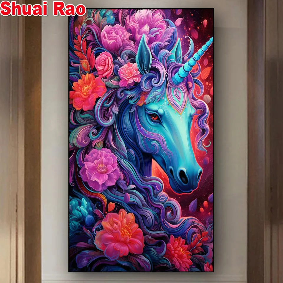 Large Fantasy Unicorn Diamond Painting Full Round/Square Diy Handmade Mosaic Horse Art For Living Room Wall Decor New 2024