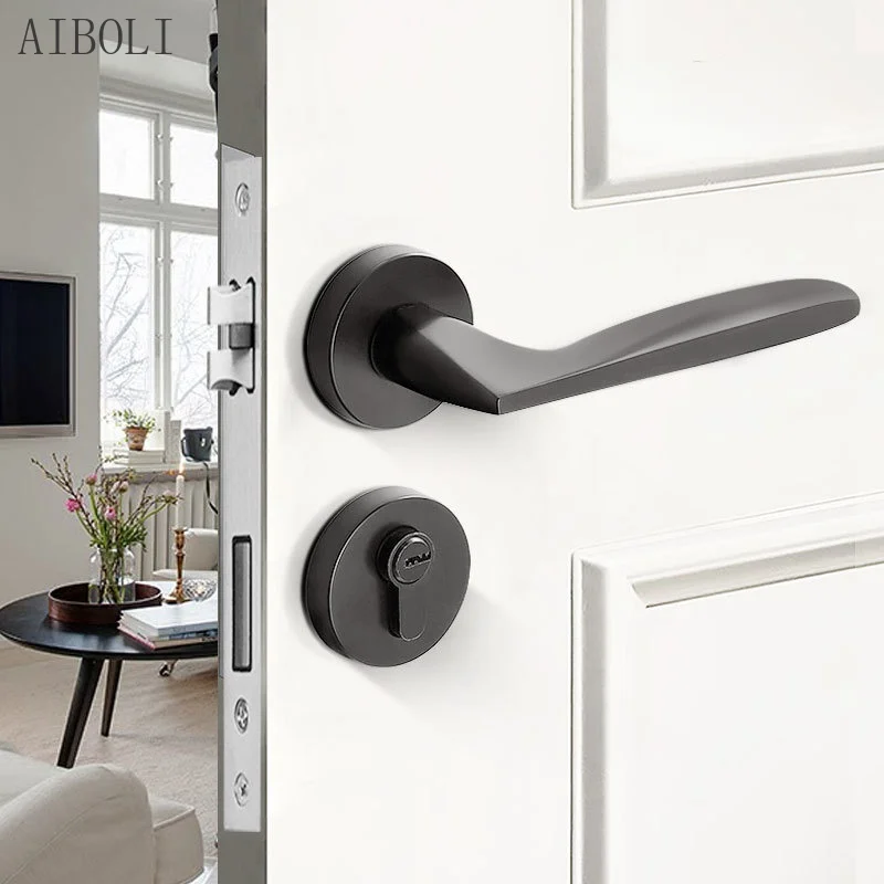 

Black Mute Split Lock Bedroom Interior Door Lock Zinc Alloy Handle Lock Magnetic Household Wooden Door Lock