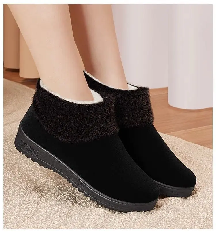 Damen-Fleece-gefütterte Winter-Stiefeletten, zum Hineinschlüpfen, mit rutschfester Sohle, warm, bequem, lässige Winterschuhe. – Detail 6